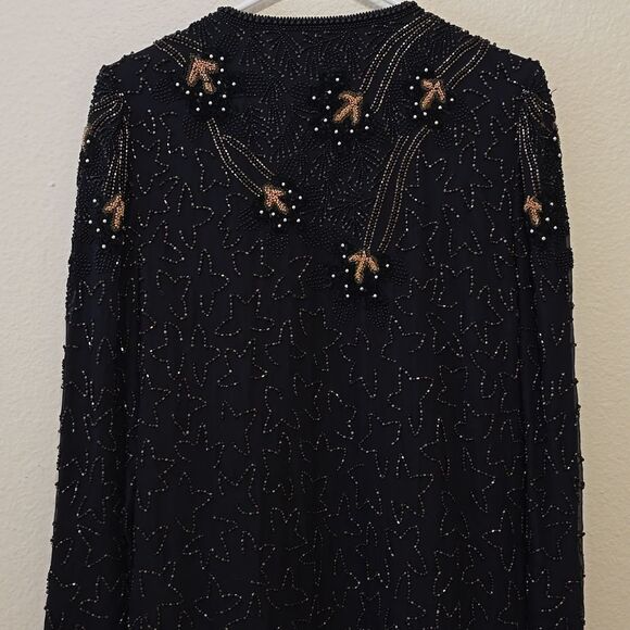 DIANE FREIS Long Sleeve  Silk Beaded and Sequin Evening Open Front Jacke… - Picture 4 of 9